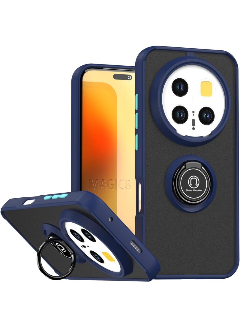 جراب لهاتف Honor Magic 8 Pro، مزود بحلقة معدنية دوارة، وحامل مدمج، وحامل مغناطيسي للسيارة، ومقاوم للصدمات وبصمات الأصابع. - Image 1